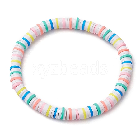 Rainbow Color Disc Handmade Polymer Clay Beaded Stretch Bracelets for Women BJEW-JB10353-01-1