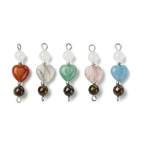 Heart Gemstone Links Connector Charms PALLOY-JF03231-1