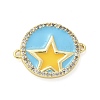 Brass Micro Pave Clear Cubic Zirconia Flat Round with Star Connector Charms KK-Z095-02G-1