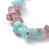 Natural Amazonite & Strawberry Quartz Chip Stretch Bracelets BJEW-JB04490-04-2