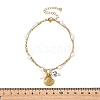 Ocean 304 Stainless Steel Sea Animals & Handmade Flower Printed Porcelain Ceramic Charm Anklets AJEW-AN00866-5