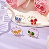 4Pcs 4 Colors Butterfly Glass Finger Rings RJEW-TA00146-2