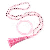 Natural Rose Quartz Round Beaded Pendant Necklaces & Bracelets Sets FS-WG9D102-14-2