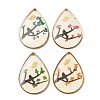 Brass & Transparent Epoxy Resin & Dried Flower Pendants RESI-G133-03G-1
