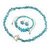 Synthetic Turquoise Chip with 304 Stainless Steel Beaded Necklace & Braided Bead Bracelet & Star Stud Earring FS-WG0BBF5-02-2