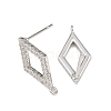 Brass Micro Pave Clear Cubic Zirconia Rhombus Stud Earring Findings KK-Z133-02P-03-2