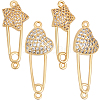 Beebeecraft 6Pcs 2 Styles Brass Micro Pave Cubic Zirconia Connector Charms KK-BBC0005-56-1