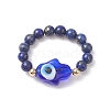 Natural & Synthetic Mixed Gemstone & Evil Eye Lampwork Beaded Stretch Rings RJEW-JR00573-3