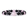 Natural Rose Quartz Heart Beaded Stretch Bracelet PW-WG70241-04-1