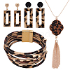 Leopard Print Alloy Pendant Necklaces & Earrings & Bracelet Sets SJEW-WH0020-03B-1