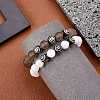 Natural Grey Agate Round Beaded Stretch Bracelet BJEW-SW00077-11-4