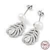 Anti-Tarnish Cubic Zirconia Feather with Natural Pearl Dangle Stud Earrings EJEW-F318-14P-5