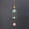 Natural Rose Quartz Star Sun Catcher Hanging Ornaments with Brass Sun HJEW-PW0002-13C-1