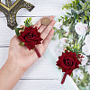 CRASPIRE daSilk 2Pcs Rose Flower Silk Brooch with Plastic AJEW-CP0001-64-3