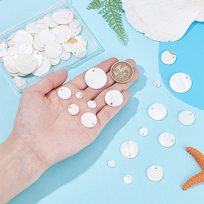 84Pcs 7 Styles Flat Round Natural Sea Shell Pendants SSHEL-HY0001-12-1