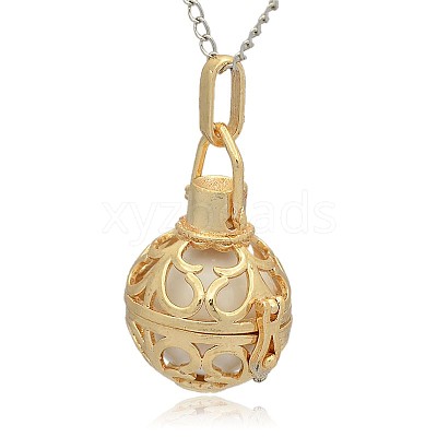 Golden Tone Brass Hollow Round Cage Pendants KK-J235-09G-1
