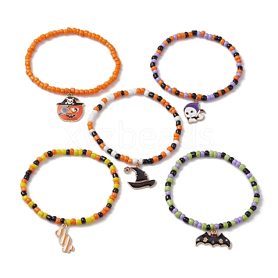 5Pcs Glass Seed Beaded Stretch Bracelets Sets BJEW-JB10939-1