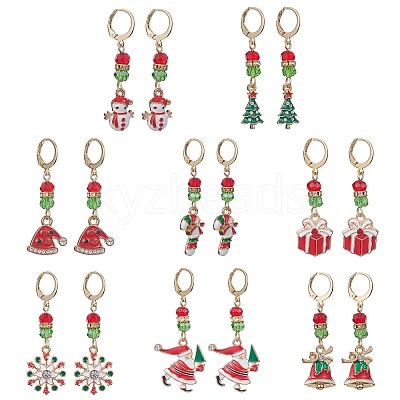 8 Pair 8 Style Glass Dangle Leverback Earrings EJEW-JE05286-1