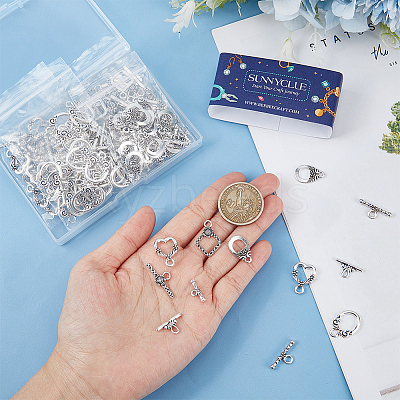 100Pcs 4 Styles Tibetan Style Alloy Toggle Clasps FIND-SC0008-04-1