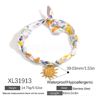 304 Stainless Steel Pendant Printed Scarf Necklaces FS-WGD2FA8-11-1
