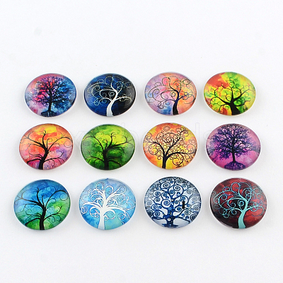 Half Round/Dome Tree Pattern Glass Flatback Cabochons for DIY Projects X-GGLA-Q037-25mm-M28-1
