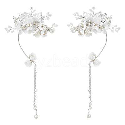 2Pcs 2 Styles Flower Crystal Rhinestone & Plastic Pearl Cuff Earrings EJEW-FH0001-13S-1