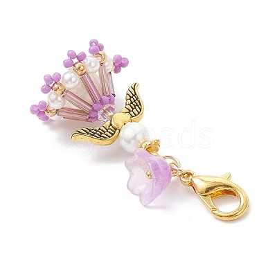 Handmade Glass Seed Beaded Angel Pendant Decorations HJEW-MZ00381-02-1