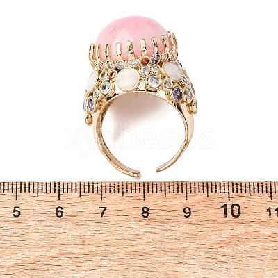 Half Round Natural Gemstone Cubic Zirconia Cuff Rings RJEW-M076-01G-1