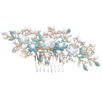 Bridal Flower Pearl Rhinestone Alloy Hair Combs MRMJ-WH0077-061LG-1