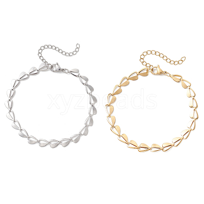 2Pcs 2 Colors 304 Stainless Steel Heart Link Chain Bracelets for Women BJEW-JB13368-1