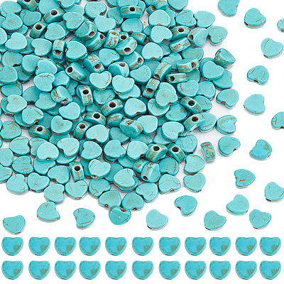 4 Strands Dyed Synthetic Turquoise Heart Beads Strands G-SC0002-61A-1
