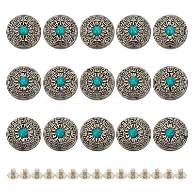 15Pcs 1-Hole Alloy & Plastic Beads Buttons BUTT-HY0001-11D-1