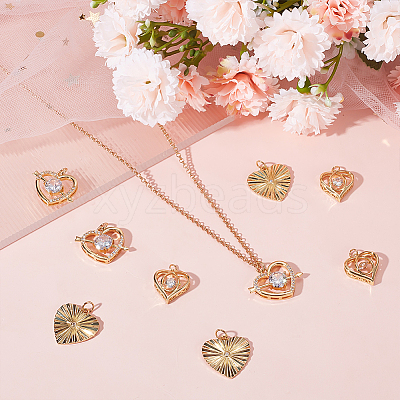 9Pcs 3 Style Brass Micro Pave Clear Cubic Zirconia Pendants ZIRC-BBC0002-13-1