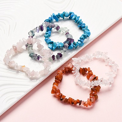 Chips Gemstone Beaded Stretch Bracelets X-BJEW-JB01826-1
