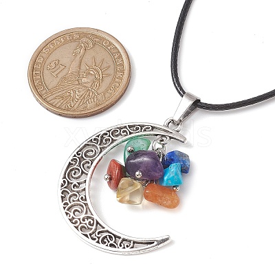 Tibetan Style Alloy Moon Pendant Necklace NJEW-JN04610-1