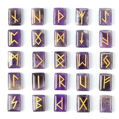 Rectangle Natural Amethyst Rune Stones PW-WG62729-04-1