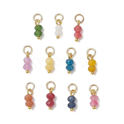 11Pcs 11 Colors Dyed Natural Malaysia Jade Faceted Rondelle Beaded Charms PALLOY-JF04797-01-1
