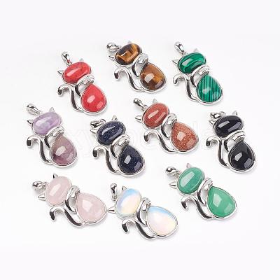 Natural & Synthetic Mixed Stone Kitten Pendants G-G713-B-1