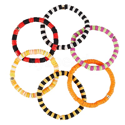 Handmade Polymer Clay Heishi Beads Stretch Bracelets Sets BJEW-JB05902-10-1