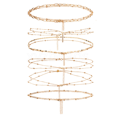 6 Styles Alloy Double Lyaer Round Ball Chain Waist Chains for Women AJEW-PH0008-07-1