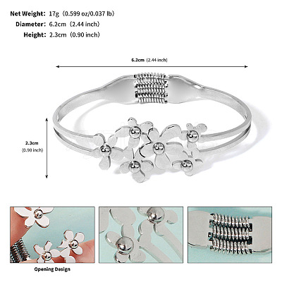Flower 304 Stainless Steel Cuff Bangles FS-WGAD4C7-02-1