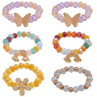 6Pcs 2 Styles Alloy & Glass Beaded Decorative Rings for Smartwatch Band AJEW-CP0009-95-1