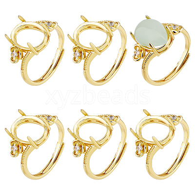 6Pcs Rack Plating Oval Brass Micro Pave Cubic Zirconia Adjustable Solitaire Ring Components KK-DC0005-11-1
