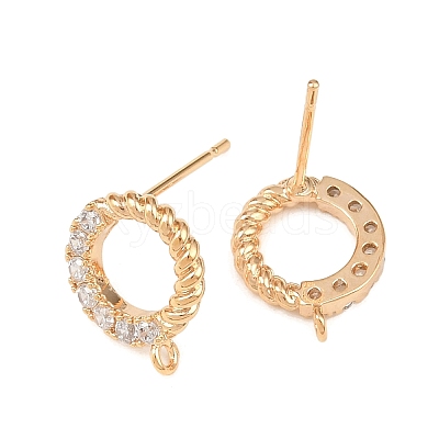 Brass Micro Pave Clear Cubic Zirconia Ring Stud Earring Findings KK-Z133-02G-02-1