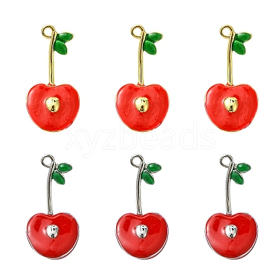 6Pcs 2 Colors Cherry Brass Enamel Pendants KK-CJ0003-18-1
