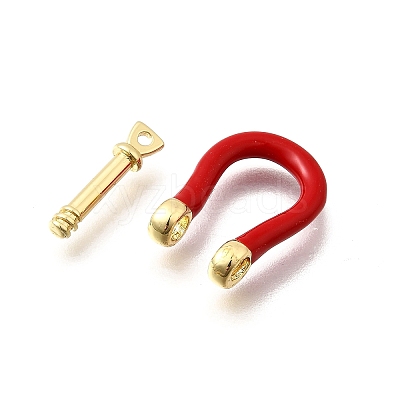 Brass Enamel D-Ring Anchor Shackle Clasps KK-P201-01G-J-1