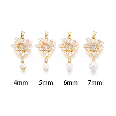 Brass Micro Pave Cubic Zirconia and Enamel Cup Pearl Peg Bails Pin Pendants KK-T079-48G-1
