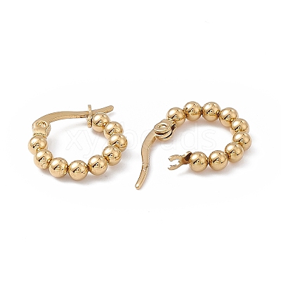 201 Stainless Steel Round Beaded Hoop Earrings with 304 Stainless Steel Pins for Women EJEW-B016-01A-G-1