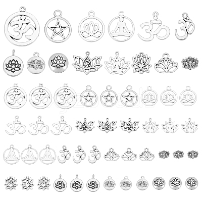 56Pcs 14 Style Tibetan Style Alloy Pendants TIBEP-PH0001-30-1