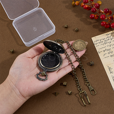 Vintage Alloy Flat Round Hollow Pocket Watch with Brass Curb Chain AJEW-PH0007-68AB-1